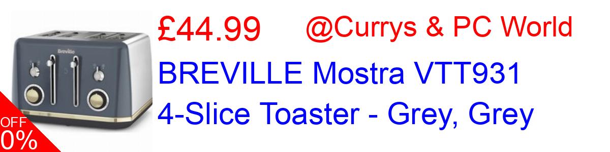 50% OFF, BREVILLE Mostra VTT931 4-Slice Toaster - Grey, Grey £44.99@Currys & PC World