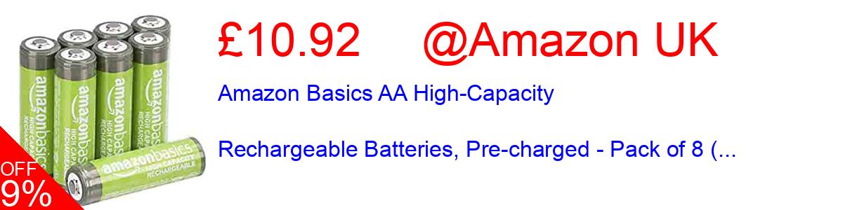 45% OFF, Amazon Basics AA High-Capacity Rechargeable Batteries, Pre-charged - Pack of 8 (... £8.54@Amazon UK