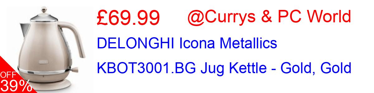 27% OFF, DELONGHI Icona Metallics KBOT3001.BG Jug Kettle - Gold, Gold £54.99@Currys & PC World