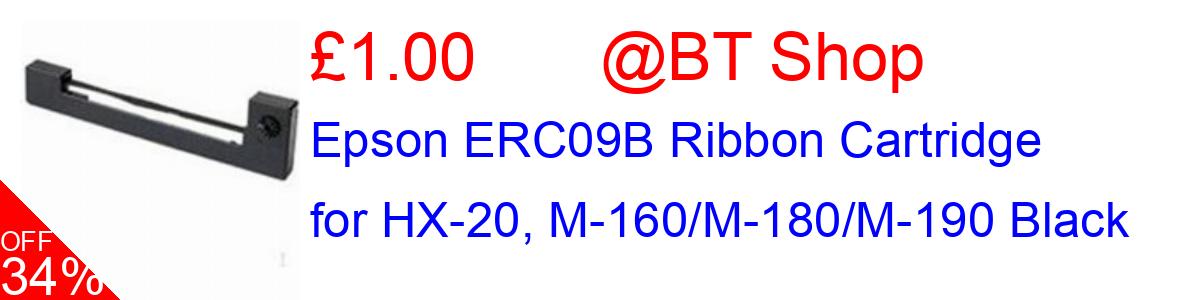 34% OFF, Epson ERC09B Ribbon Cartridge for HX-20, M-160/M-180/M-190 Black £1.00@BT Shop