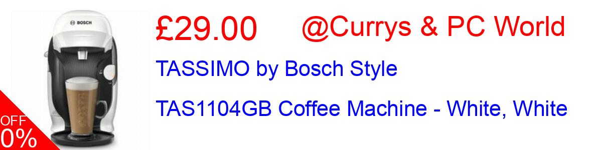 73% OFF, TASSIMO by Bosch Style TAS1104GB Coffee Machine - White, White £29.00@Currys & PC World