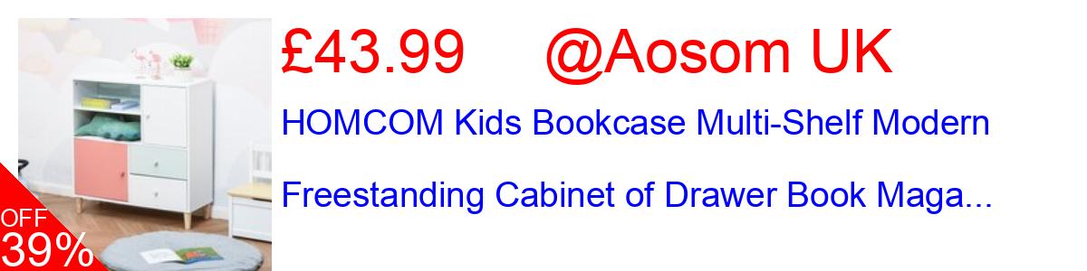 39% OFF, HOMCOM Kids Bookcase Multi-Shelf Modern Freestanding Cabinet of Drawer Book Maga... £43.99@Aosom UK