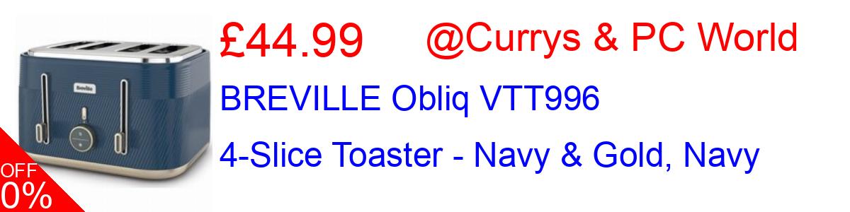 44% OFF, BREVILLE Obliq VTT996 4-Slice Toaster - Navy & Gold, Navy £44.99@Currys & PC World