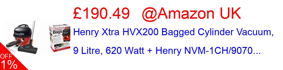 14% OFF, Henry Xtra HVX200 Bagged Cylinder Vacuum, 9 Litre, 620 Watt + Henry NVM-1CH/9070... £180.98@Amazon UK
