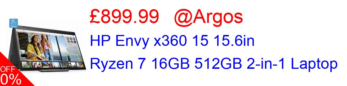 10% OFF, HP Envy x360 15 15.6in Ryzen 7 16GB 512GB 2-in-1 Laptop £899.99@Argos
