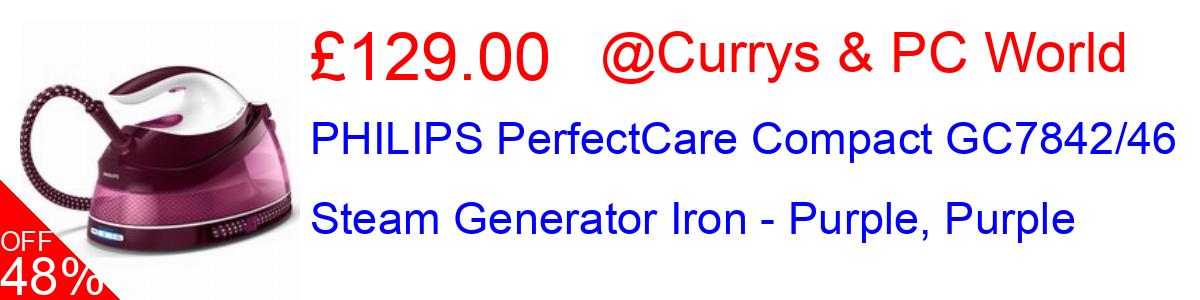 49% OFF, PHILIPS PerfectCare Compact GC7842/46 Steam Generator Iron - Purple, Purple £119.00@Currys & PC World