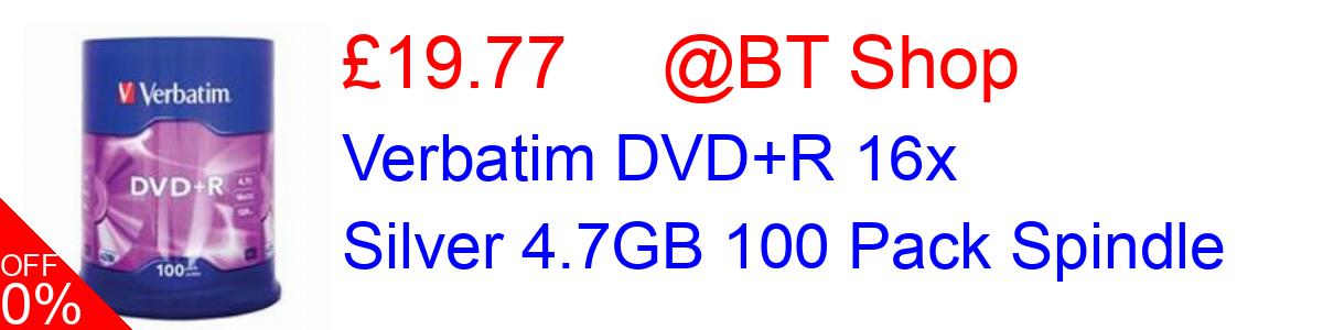 Verbatim DVD+R 16x Silver 4.7GB 100 Pack Spindle £19.77@BT Shop