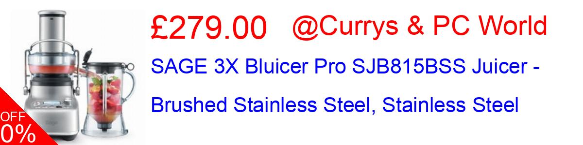24% OFF, SAGE 3X Bluicer Pro SJB815BSS Juicer - Brushed Stainless Steel, Stainless Steel £279.00@Currys & PC World