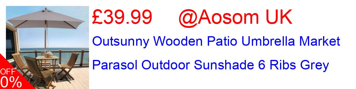 7% OFF, Outsunny Wooden Patio Umbrella Market Parasol Outdoor Sunshade 6 Ribs Grey £39.99@Aosom UK
