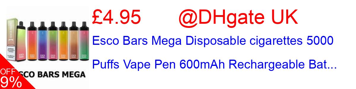 9% OFF, Esco Bars Mega Disposable cigarettes 5000 Puffs Vape Pen 600mAh Rechargeable Bat... £4.95@DHgate UK