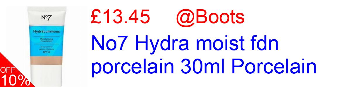10% OFF, No7 Hydra moist fdn porcelain 30ml Porcelain £13.45@Boots