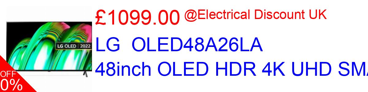 10% OFF, LG  OLED48A26LA 48inch OLED HDR 4K UHD SMAR £1169.00@Electrical Discount UK