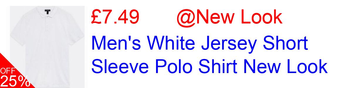 25% OFF, Men's White Jersey Short Sleeve Polo Shirt New Look £7.49@New Look