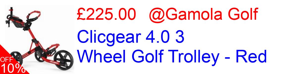 10% OFF, Clicgear 4.0 3 Wheel Golf Trolley - Red £225.00@Gamola Golf