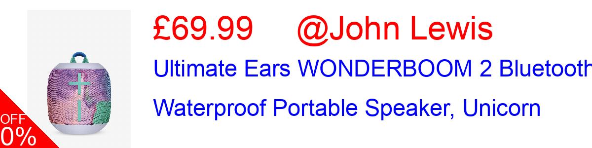 22% OFF, Ultimate Ears WONDERBOOM 2 Bluetooth Waterproof Portable Speaker, Unicorn £69.99@John Lewis