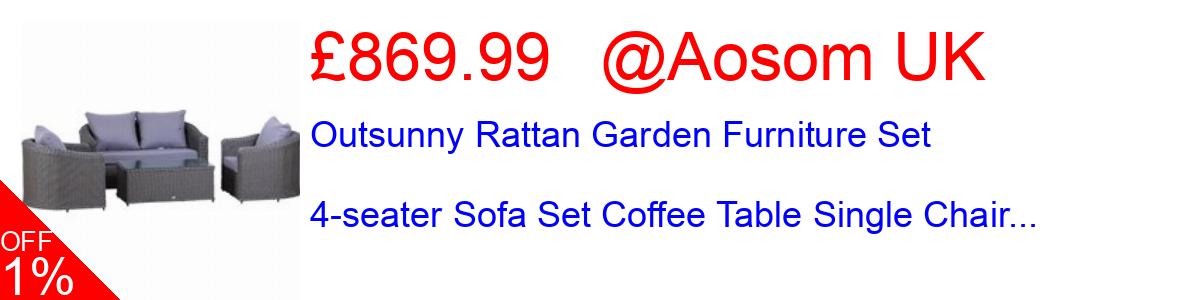 13% OFF, Outsunny Rattan Garden Furniture Set 4-seater Sofa Set Coffee Table Single Chair... £869.99@Aosom UK