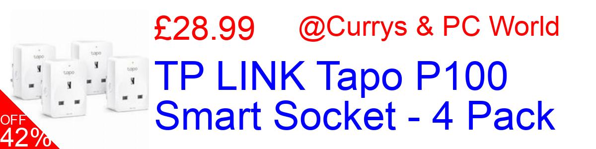 42% OFF, TP LINK Tapo P100 Smart Socket - 4 Pack £28.99@Currys & PC World