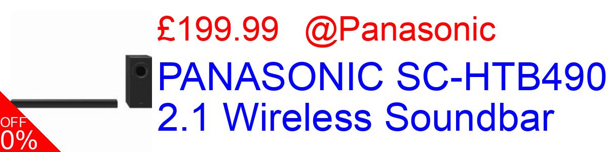 20% OFF, PANASONIC SC-HTB490EBK 2.1 Wireless Soundbar £199.99@Panasonic