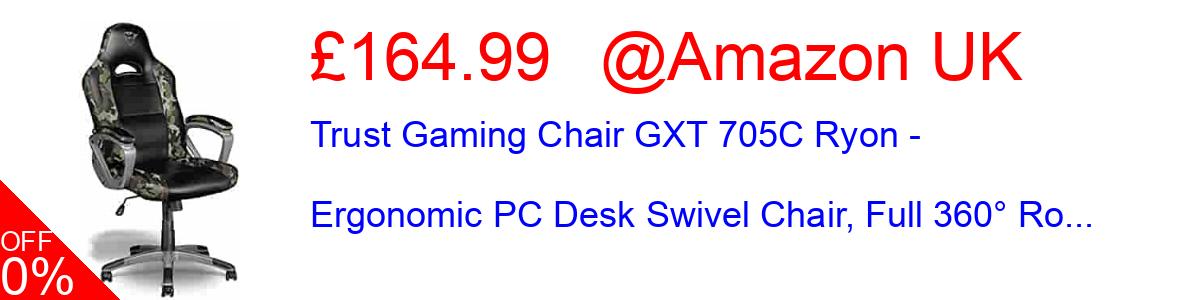 20% OFF, Trust Gaming Chair GXT 705C Ryon - Ergonomic PC Desk Swivel Chair, Full 360° Ro... £132.00@Amazon UK