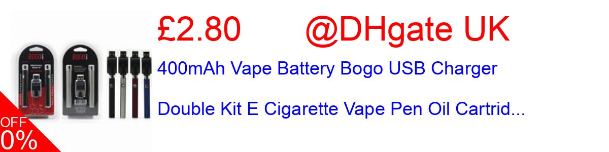 8% OFF, 400mAh Vape Battery Bogo USB Charger Double Kit E Cigarette Vape Pen Oil Cartrid... £2.80@DHgate UK