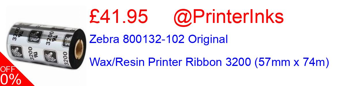 13% OFF, Zebra 800132-102 Original Wax/Resin Printer Ribbon 3200 (57mm x 74m) £41.95@PrinterInks