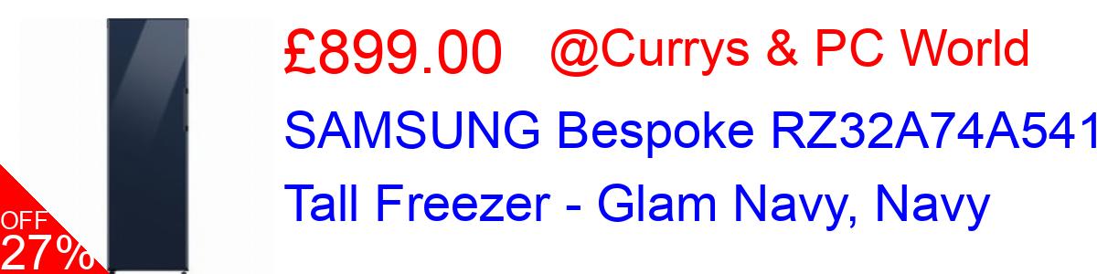 35% OFF, SAMSUNG Bespoke RZ32A74A541/EU Tall Freezer - Glam Navy, Navy £799.00@Currys & PC World