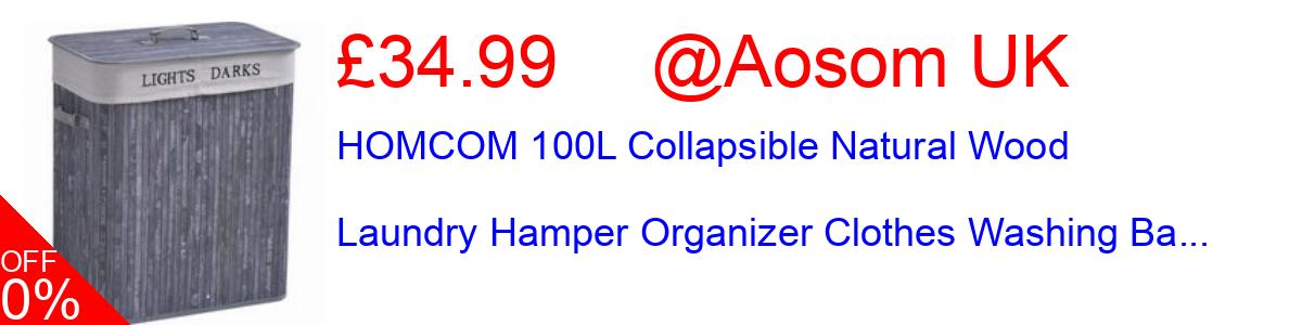 17% OFF, HOMCOM 100L Collapsible Natural Wood Laundry Hamper Organizer Clothes Washing Ba... £34.99@Aosom UK