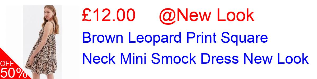50% OFF, Brown Leopard Print Square Neck Mini Smock Dress New Look £12.00@New Look