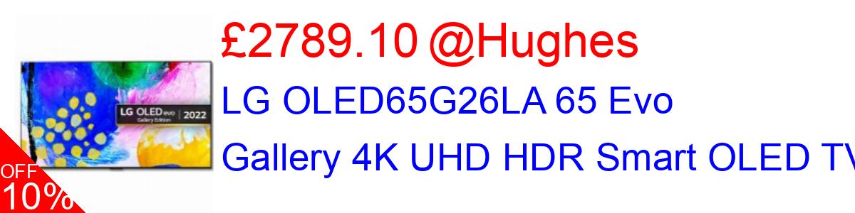 10% OFF, LG OLED65G26LA 65 Evo Gallery 4K UHD HDR Smart OLED TV £2789.10@Hughes