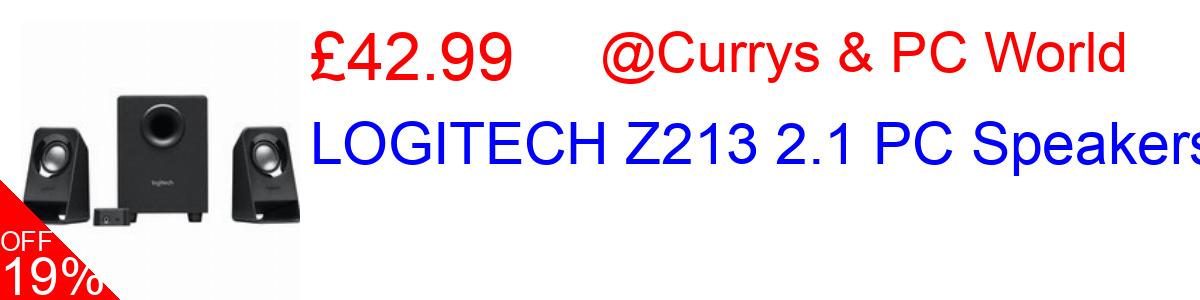 19% OFF, LOGITECH Z213 2.1 PC Speakers £42.99@Currys & PC World