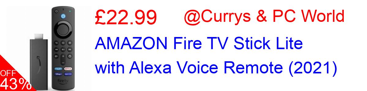 38% OFF, AMAZON Fire TV Stick Lite with Alexa Voice Remote (2021) £24.99@Currys & PC World