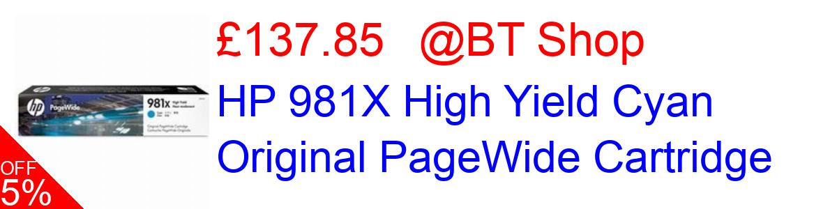 4% OFF, HP 981X High Yield Cyan Original PageWide Cartridge £128.54@BT Shop