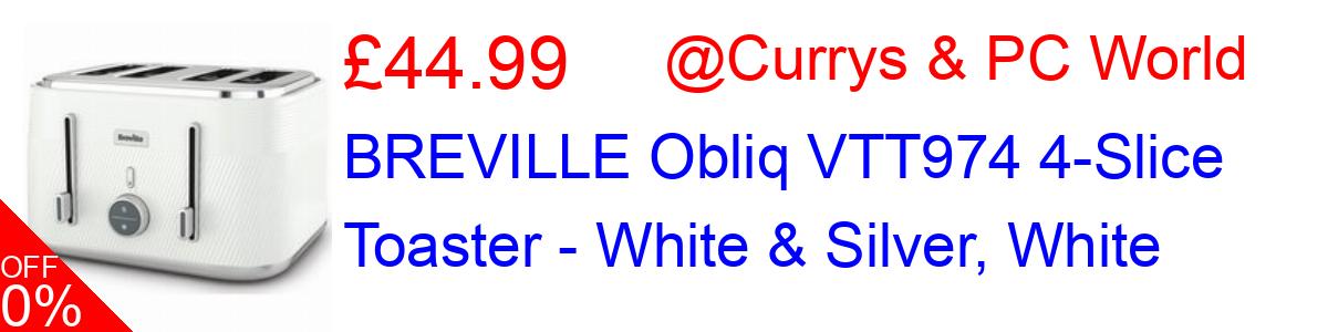 BREVILLE Obliq VTT974 4-Slice Toaster - White & Silver, White £44.99@Currys & PC World