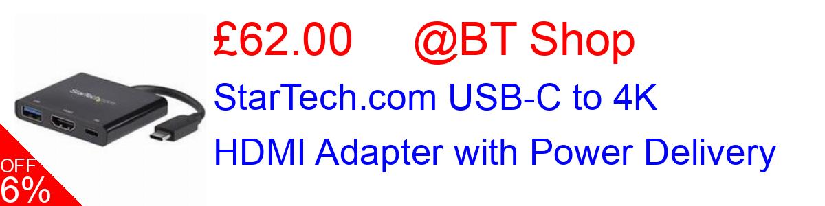 6% OFF, StarTech.com USB-C to 4K HDMI Adapter with Power Delivery £62.00@BT Shop