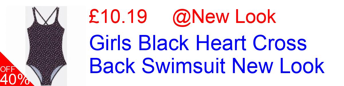 40% OFF, Girls Black Heart Cross Back Swimsuit New Look £10.19@New Look