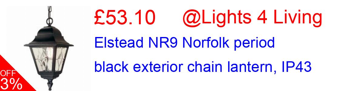 16% OFF, Elstead NR9 Norfolk period black exterior chain lantern, IP43 £48.99@Lights 4 Living