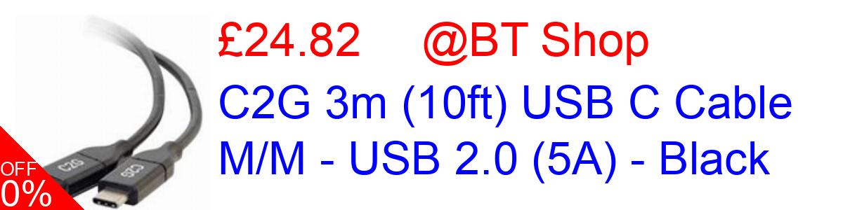 24% OFF, C2G 3m (10ft) USB C Cable M/M - USB 2.0 (5A) - Black £24.82@BT Shop