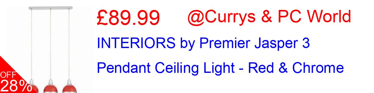 28% OFF, INTERIORS by Premier Jasper 3 Pendant Ceiling Light - Red & Chrome £89.99@Currys & PC World