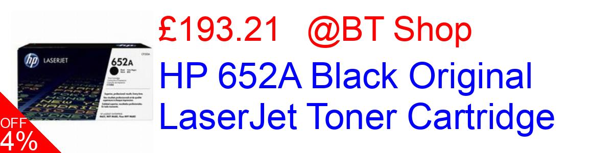 4% OFF, HP 652A Black Original LaserJet Toner Cartridge £193.21@BT Shop