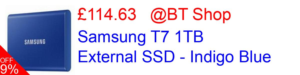9% OFF, Samsung T7 1TB External SSD - Indigo Blue £114.63@BT Shop