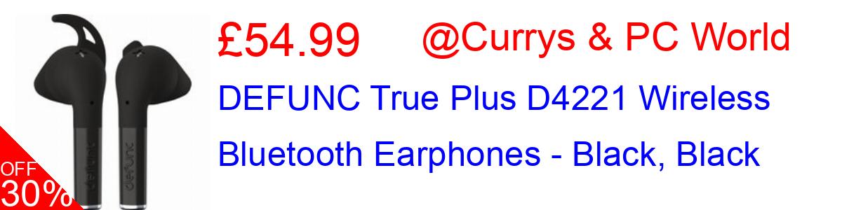 30% OFF, DEFUNC True Plus D4221 Wireless Bluetooth Earphones - Black, Black £54.99@Currys & PC World