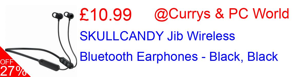 27% OFF, SKULLCANDY Jib Wireless Bluetooth Earphones - Black, Black £10.99@Currys & PC World