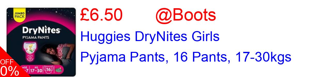 19% OFF, Huggies DryNites Girls Pyjama Pants, 16 Pants, 17-30kgs £6.50@Boots