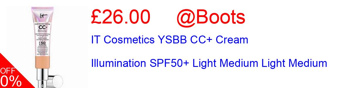 33% OFF, IT Cosmetics YSBB CC+ Cream Illumination SPF50+ Light Medium Light Medium £21.66@Boots