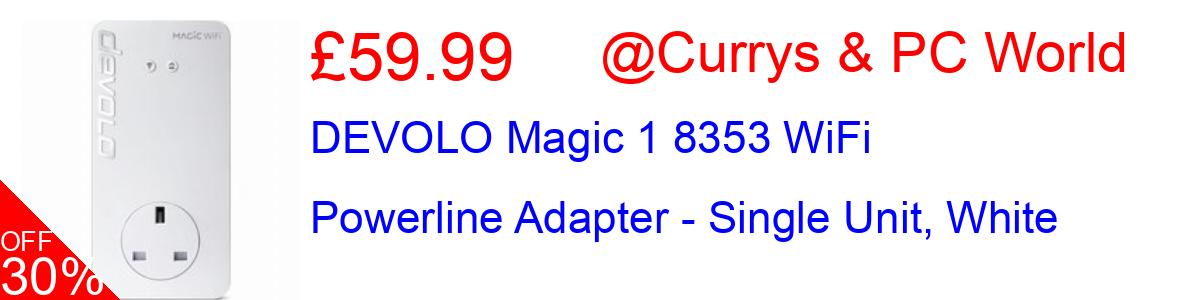 30% OFF, DEVOLO Magic 1 8353 WiFi Powerline Adapter - Single Unit, White £59.99@Currys & PC World