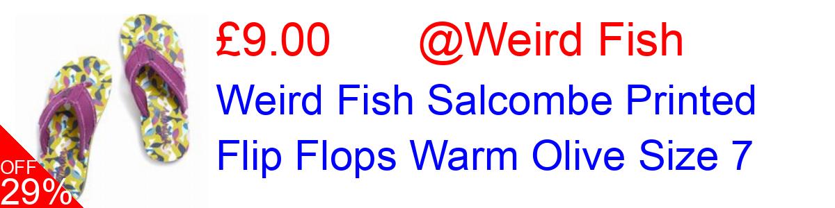 29% OFF, Weird Fish Salcombe Printed Flip Flops Warm Olive Size 7 £9.00@Weird Fish
