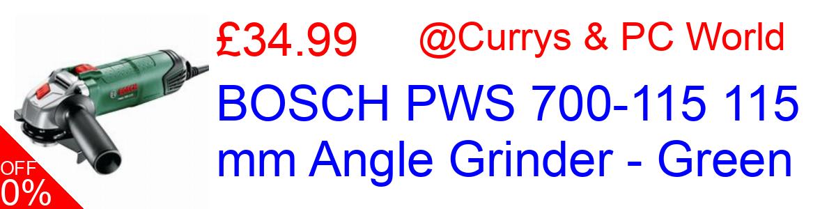 42% OFF, BOSCH PWS 700-115 115 mm Angle Grinder - Green £34.99@Currys & PC World