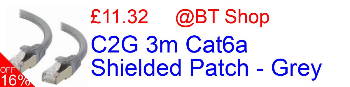 16% OFF, C2G 3m Cat6a Shielded Patch - Grey £11.32@BT Shop