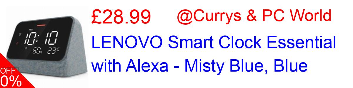 62% OFF, LENOVO Smart Clock Essential with Alexa - Misty Blue, Blue £22.99@Currys & PC World