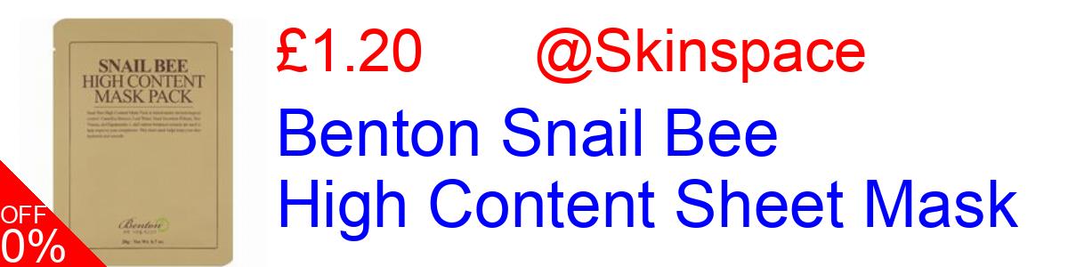 50% OFF, Benton Snail Bee High Content Sheet Mask £1.20@Skinspace